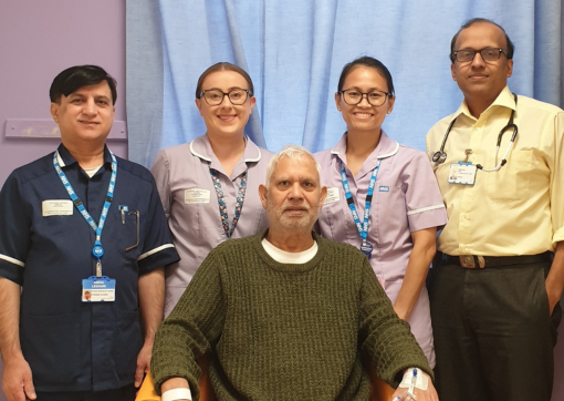 Some Some of the team with the first patient at CHFT to have the new clot-busting drug