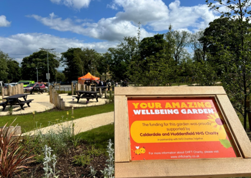 A photograph at the entrance of the Wellbeing Garden