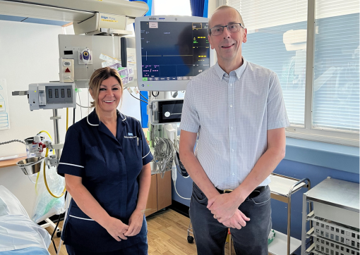 Specialist Nurse for Organ Donation Jayne Greenhalgh, and Transplant Lead, Paul Knight, pictured in an ICU bay at our hospital